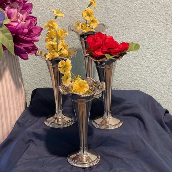 Silverplate Trumpet Vases • 6” • Vintage‑Style Décor Set of 4 - Picture 14 of 15